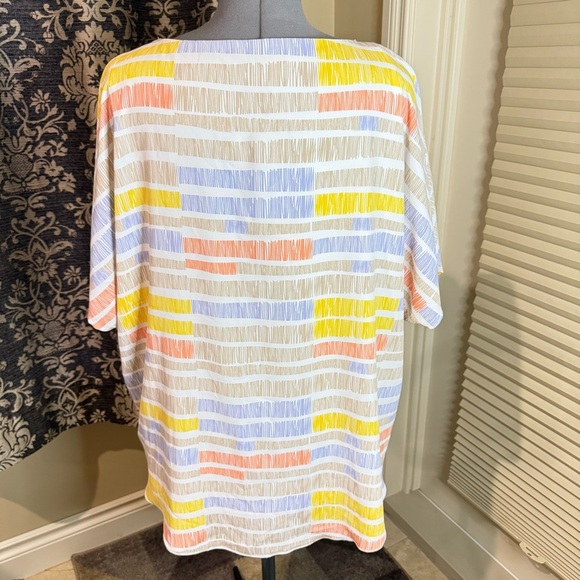 Michael Tyler Top Blouse Striped Lined Multicolor Batwing Sleeve Women’s Size L - Picture 6 of 16